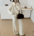 Hooded jacket solid color straight leg pants set for women