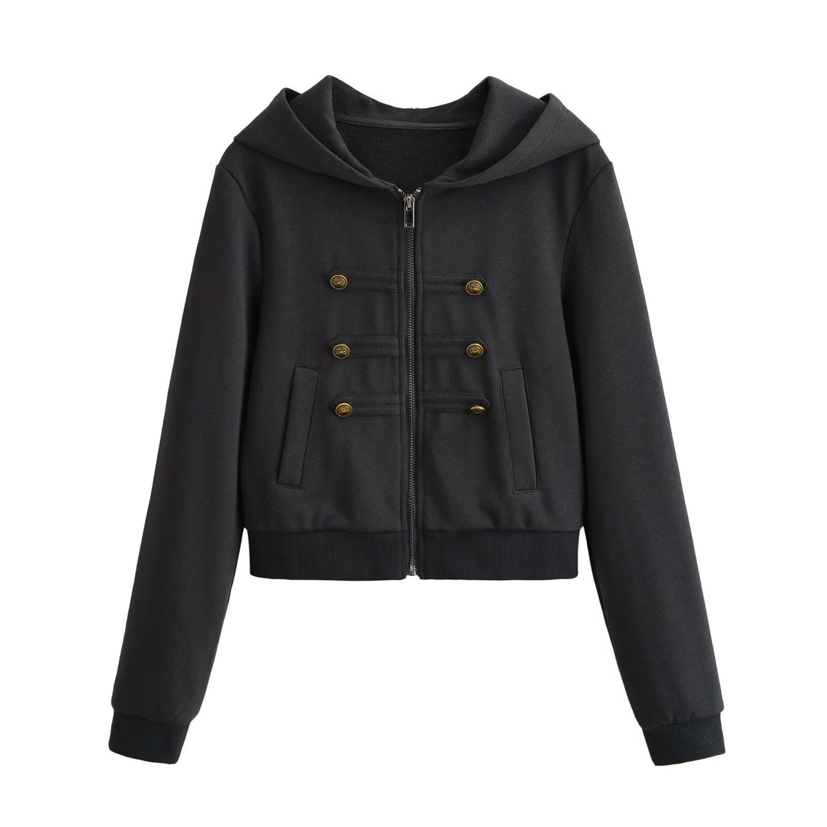 Women's Double-Breasted Zippered Hooded Sweatshirt Jacket