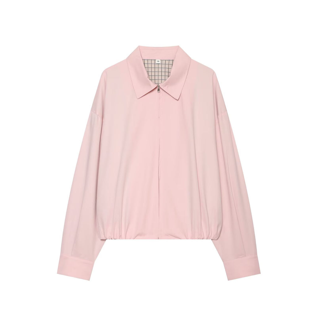 Casual loose zipper embellished lapel cotton jacket