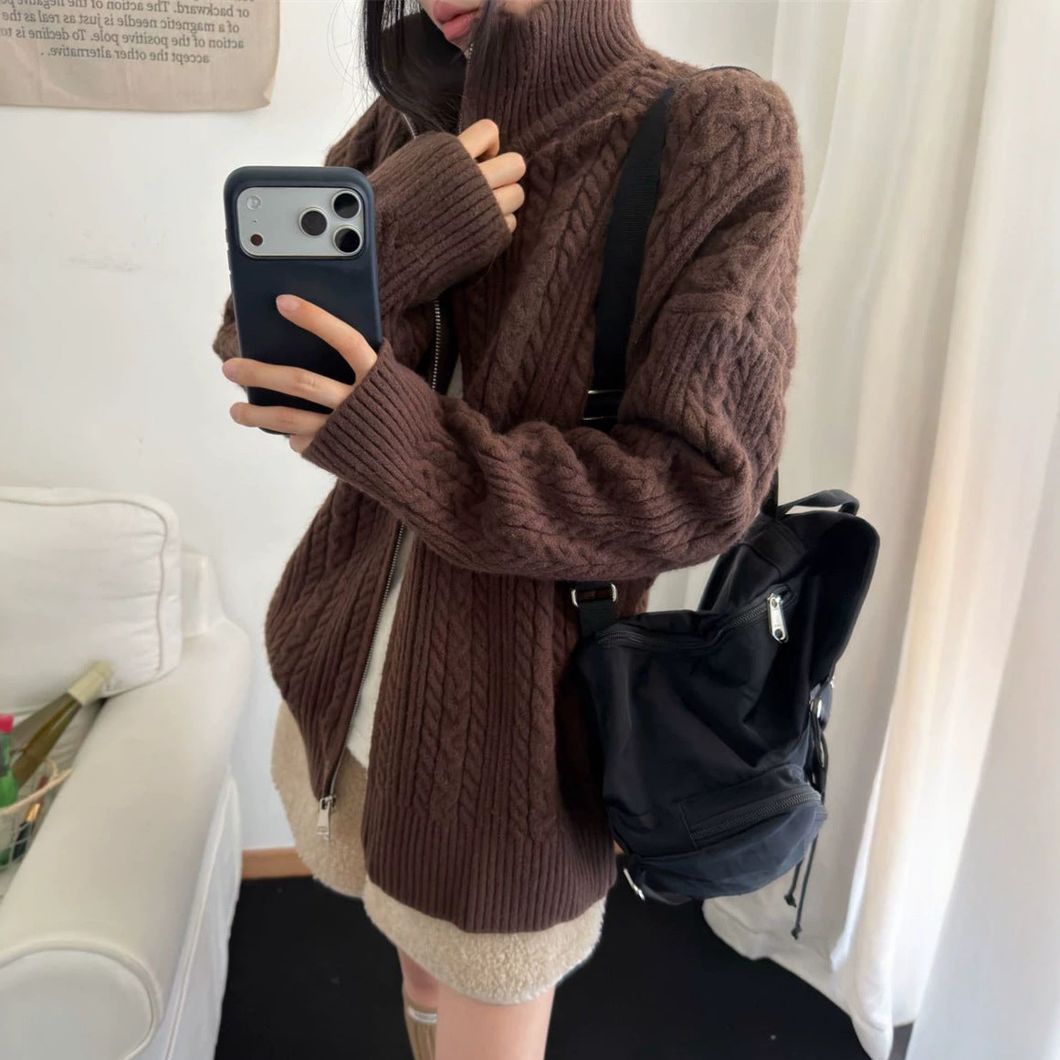Zipper cardigan long sleeved sweater