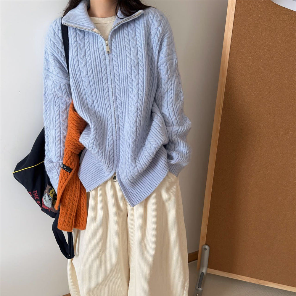 Zipper cardigan long sleeved sweater