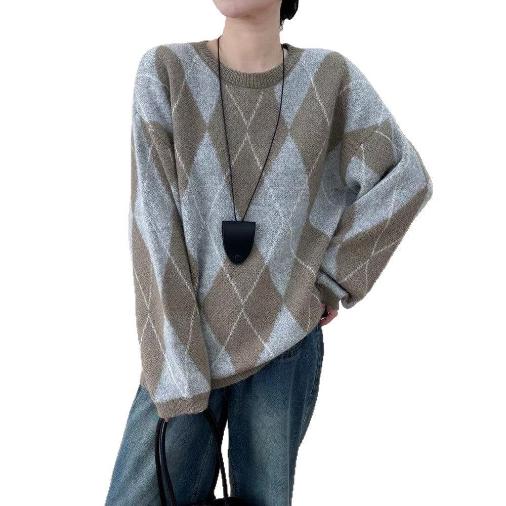 Lingge round neck pullover sweater for women