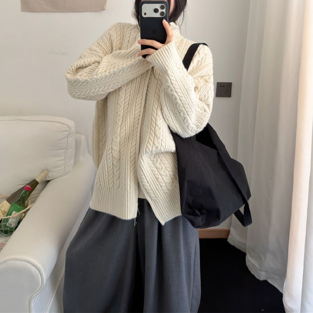 Zipper cardigan long sleeved sweater