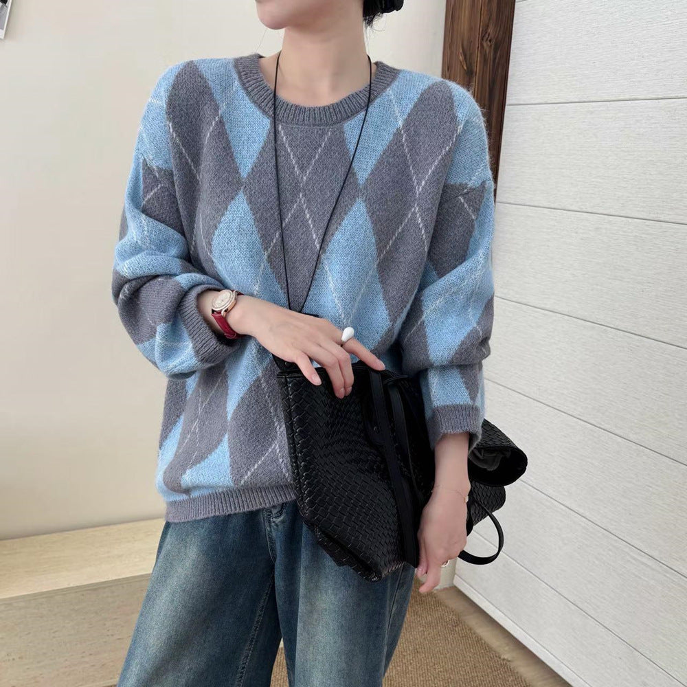 Lingge round neck pullover sweater for women