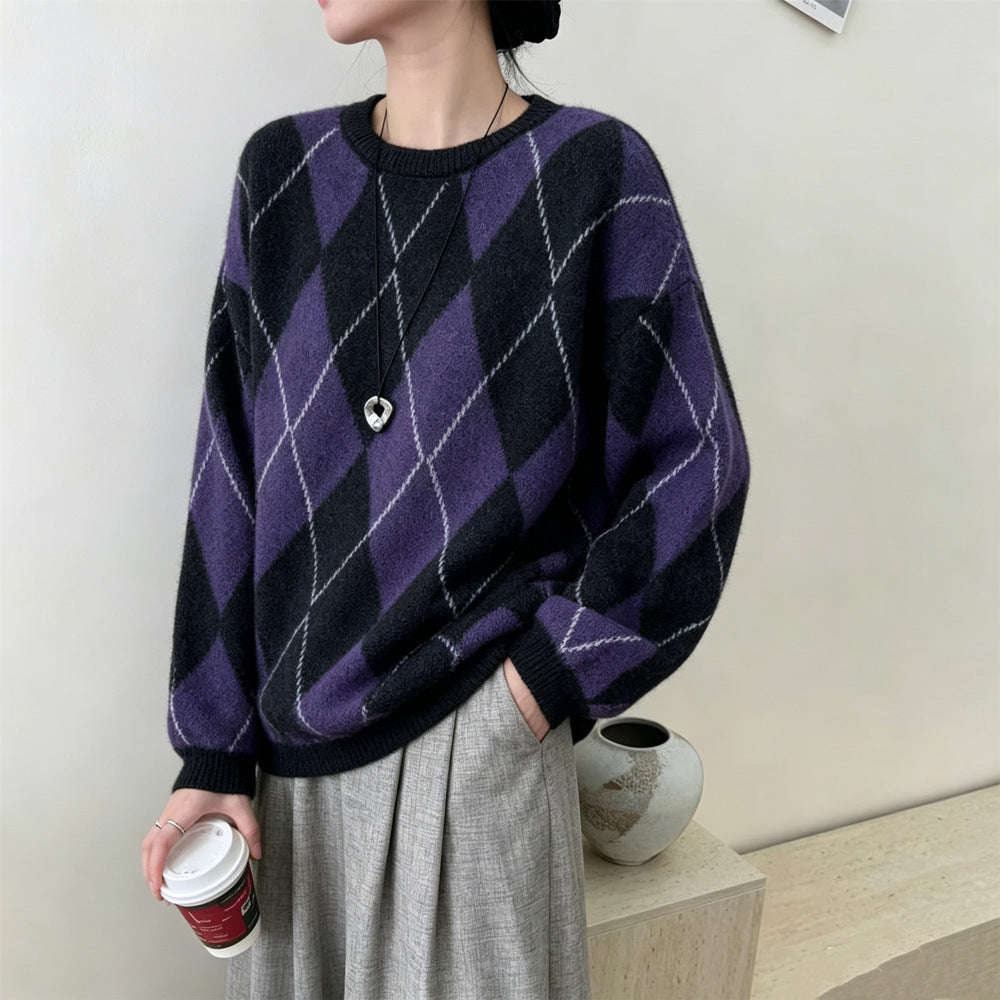 Lingge round neck pullover sweater for women