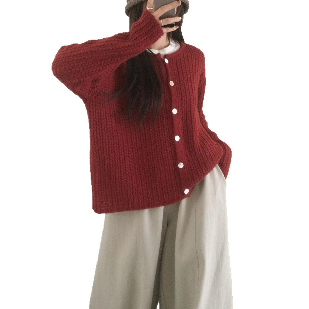 Women's round-neck sweater cardigan