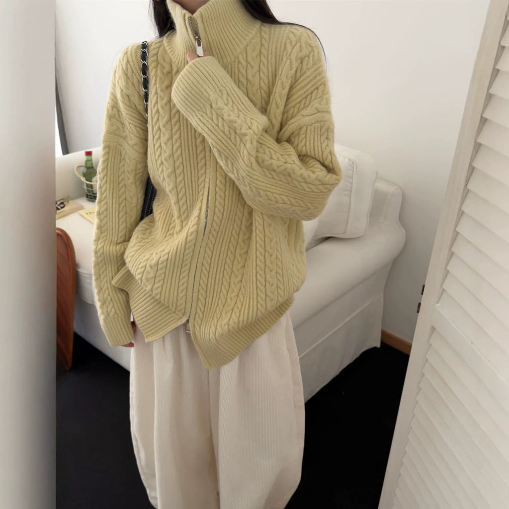 Zipper cardigan long sleeved sweater