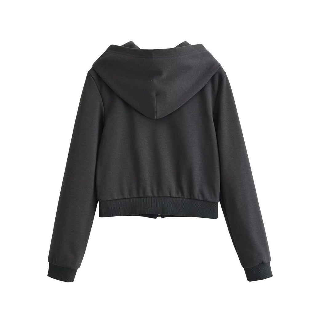 Women's Double-Breasted Zippered Hooded Sweatshirt Jacket