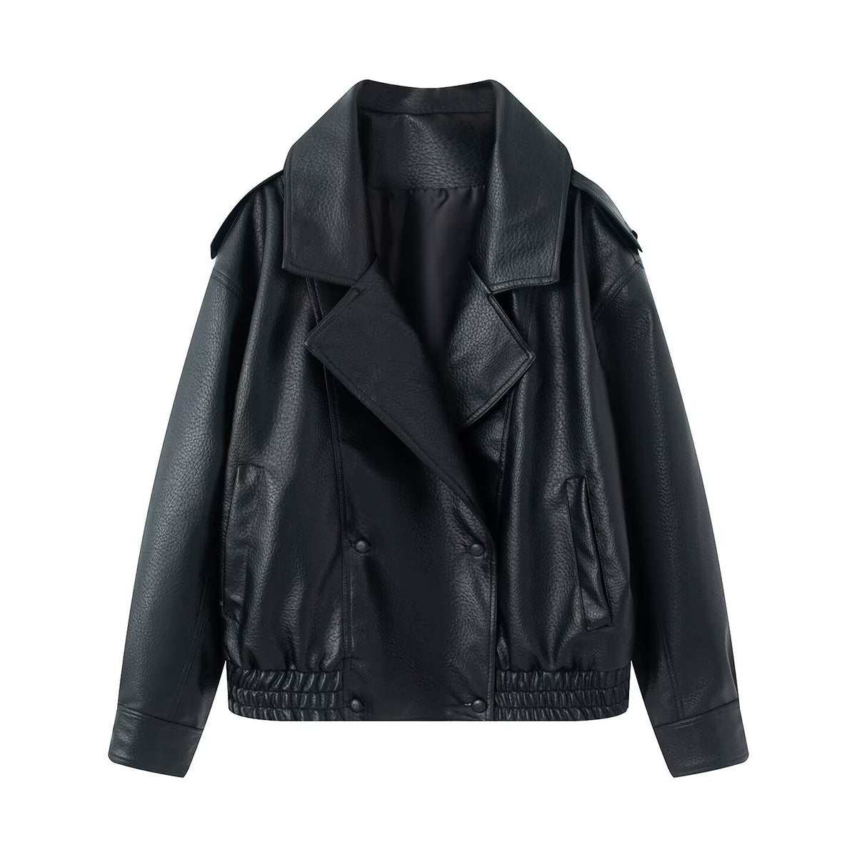 Lychee patterned imitation leather jacket for women