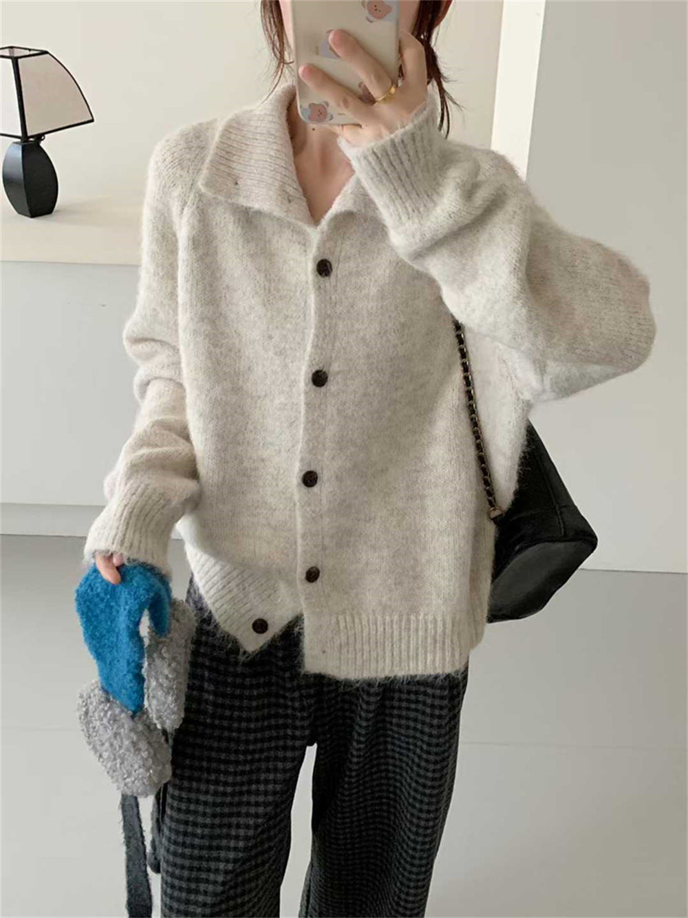 High neck single breasted sweater