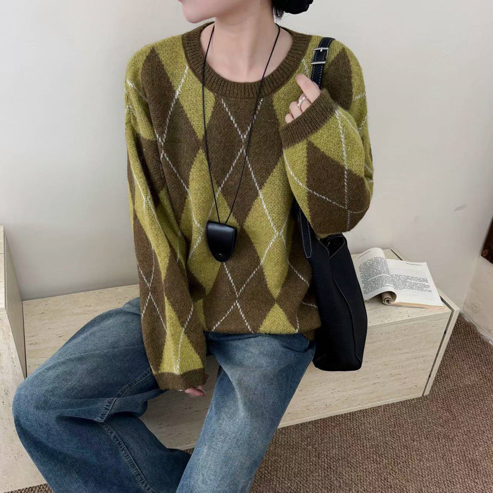 Lingge round neck pullover sweater for women