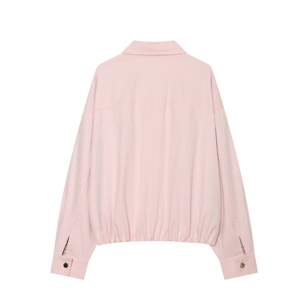 Casual loose zipper embellished lapel cotton jacket