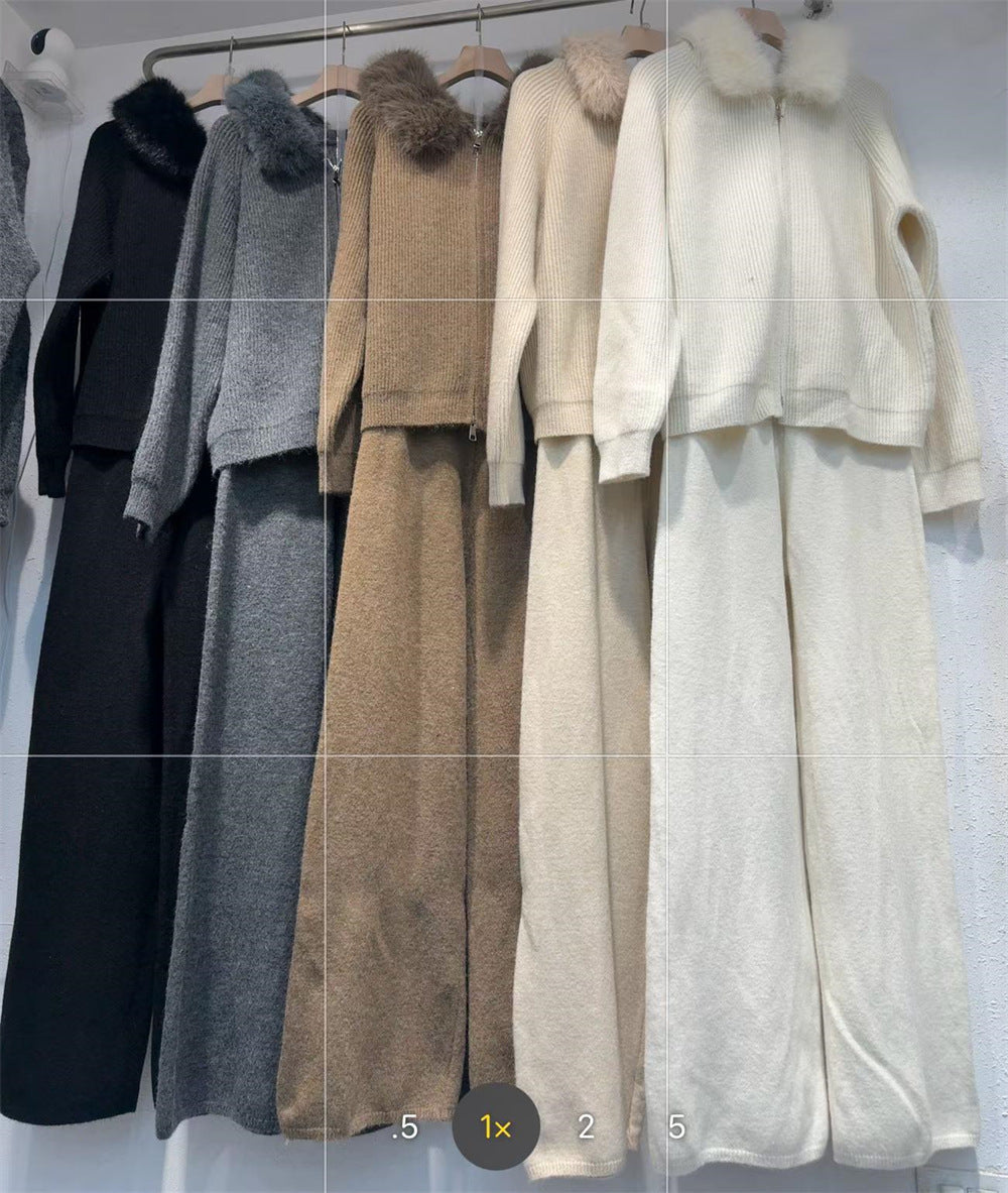 Hooded jacket solid color straight leg pants set for women