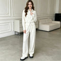 Double zipper knitted sweater cardigan wide leg pants two-piece set for women