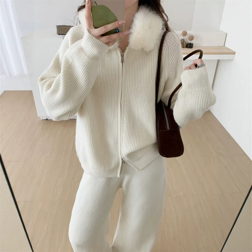 Hooded jacket solid color straight leg pants set for women