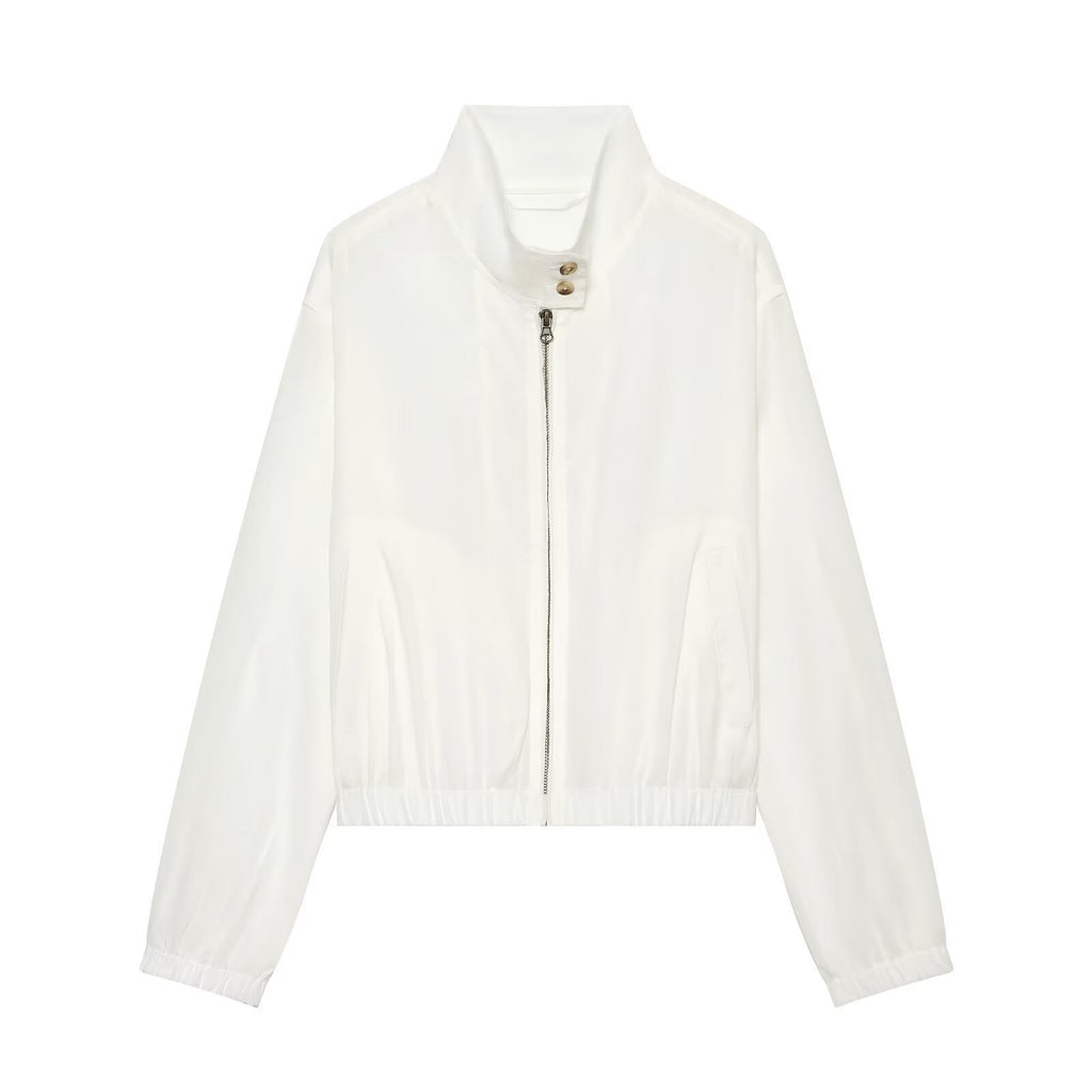 Elastic hem long sleeved stand up collar jacket for women