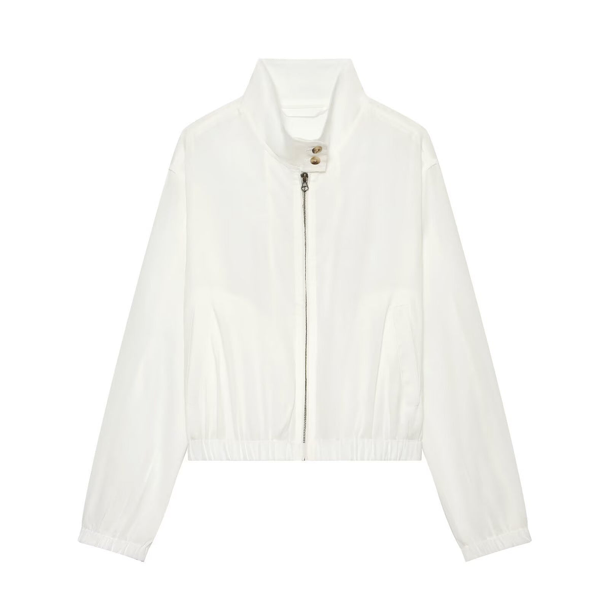 Elastic hem long sleeved stand up collar jacket for women