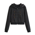 Women's Double-Breasted Zippered Hooded Sweatshirt Jacket