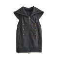 Women's Zippered Hooded Vest with Gold Buckle Decor