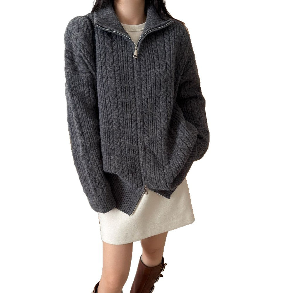 Zipper cardigan long sleeved sweater