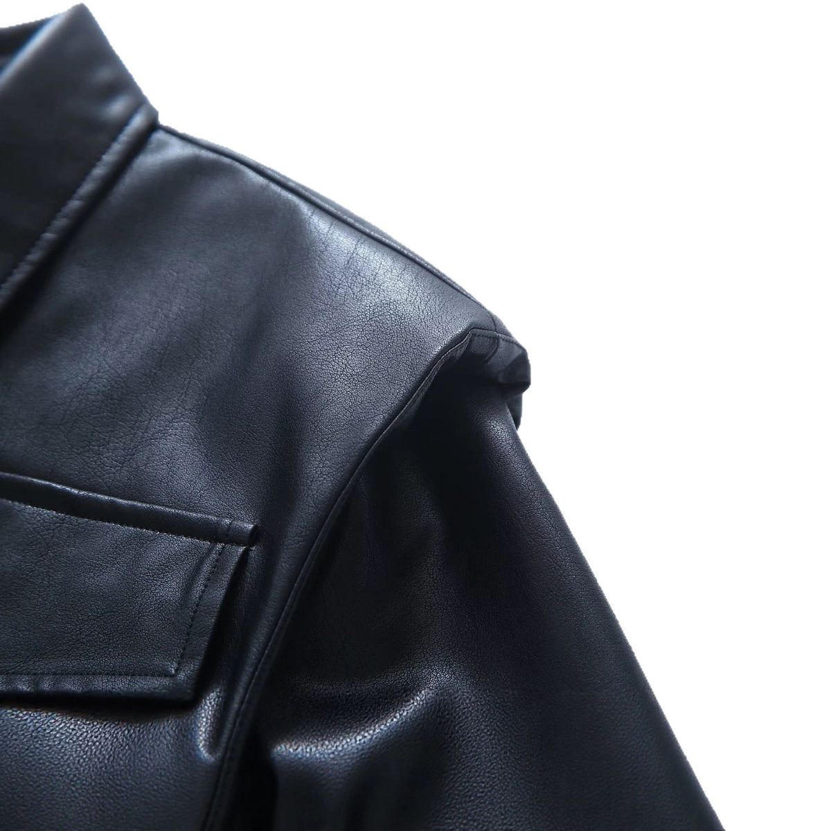PU Leather Jacket for Women Loose Fit Cropped Boxy Design Turn-Down Collar Short Outerwear