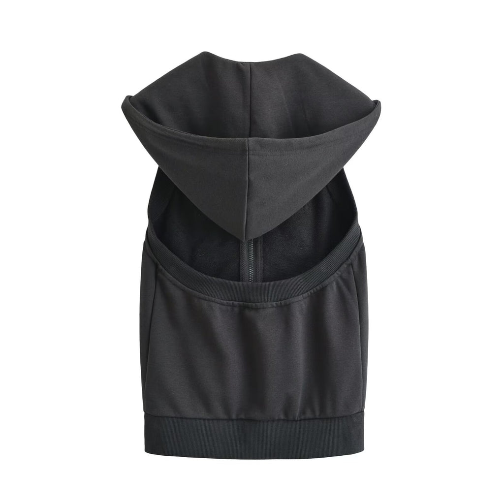 Women's Zippered Hooded Vest with Gold Buckle Decor